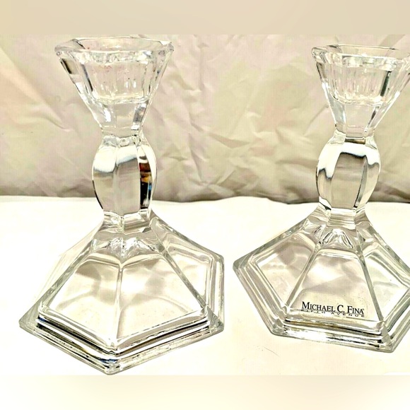 Michael C. Fina Fifth Avenue Lead Faceted Crystal Candle Stick Holders Art Deco - Picture 3 of 4